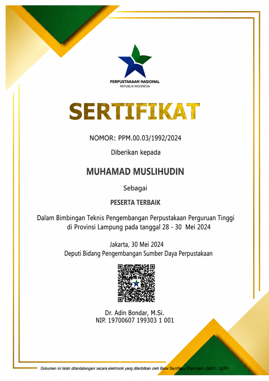 Dokumen Sertifikat Resmi